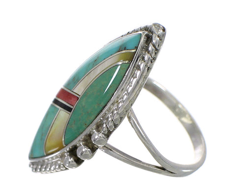 Silver Multicolor Inlay Southwestern Ring Size 6-3/4 AX87861